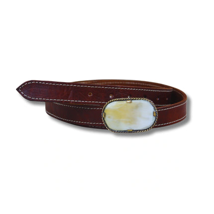 Cinturón de Piel con Hebilla de Hueso y Latón (CJ0081)