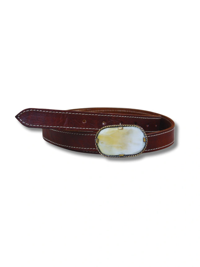 Cinturón de Piel con Hebilla de Hueso y Latón (CJ0081)