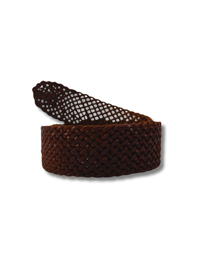 Cinturón Ancho de Cuero Trenzado | Hebilla Étnica Decorativa (CJ62072)