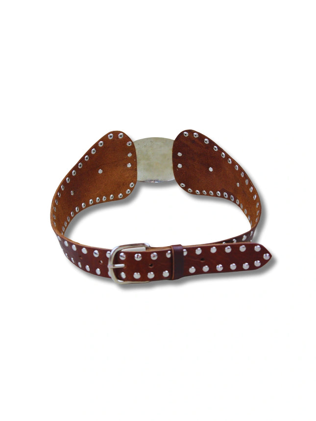 Cinturón Ancho de Piel con Conchos y Tachuelas | Estilo Western (CJ6420)