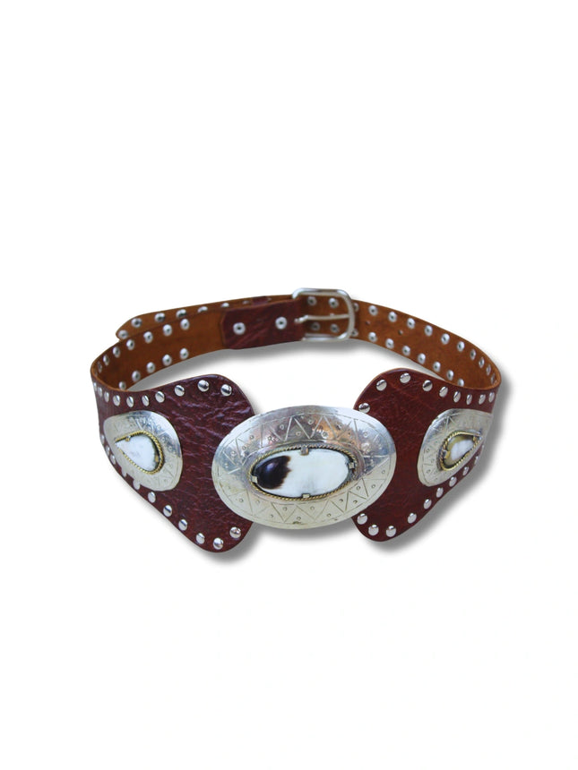 Cinturón Ancho de Piel con Conchos y Tachuelas | Estilo Western (CJ6420)