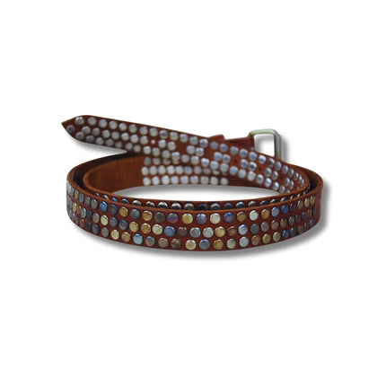 Cinturón de Piel con Tachuelas Multicolores | Estilo Glam Rock (CJ930)