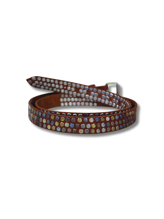 Cinturón de Piel con Tachuelas Multicolores | Estilo Glam Rock (CJ930)