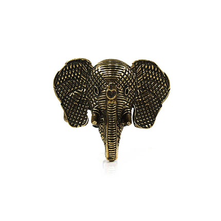 Hebilla de cinturón con diseño de cabeza de elefante y textura étnica en acabado latón antiguo.