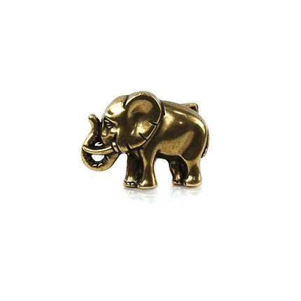 Hebilla de metal con forma de elefante de cuerpo entero y acabado en latón antiguo.