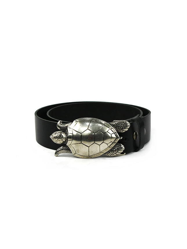 Hebilla para cinturón con forma de tortuga marina y acabado detallado en plata vieja.